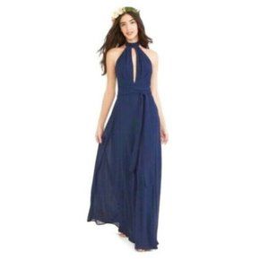 Lulus Ruffle Neck Halter Dress in Navy